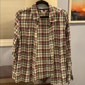 White/pink/green button down light flannel
